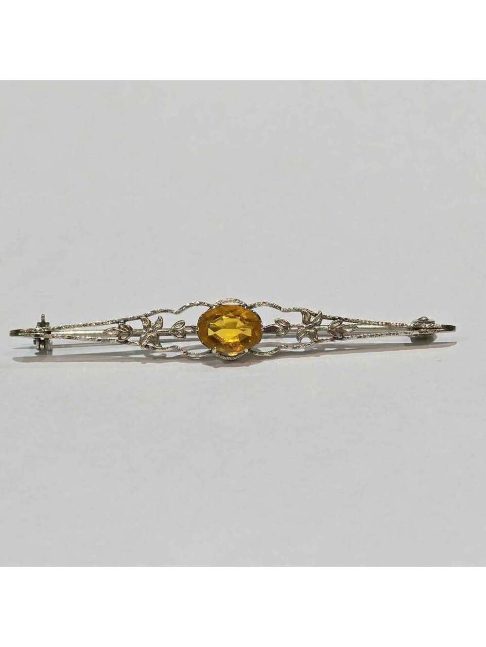 Antique 10k  white gold with citrine stone delicate  Pin Brooch